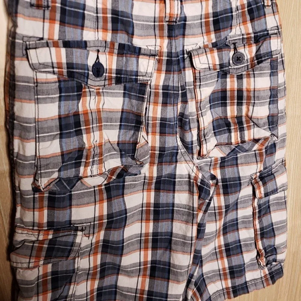 Old Navy Boys Orange Blue Plaid Cargo Shorts 12